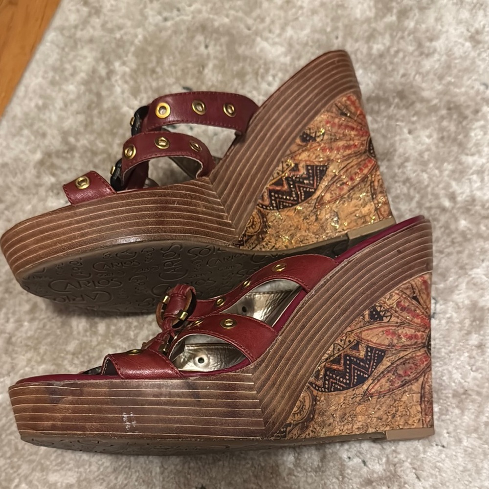 Carlos Women's Burgundy Strappy Sandals - Size 9 - Picture 3 of 9